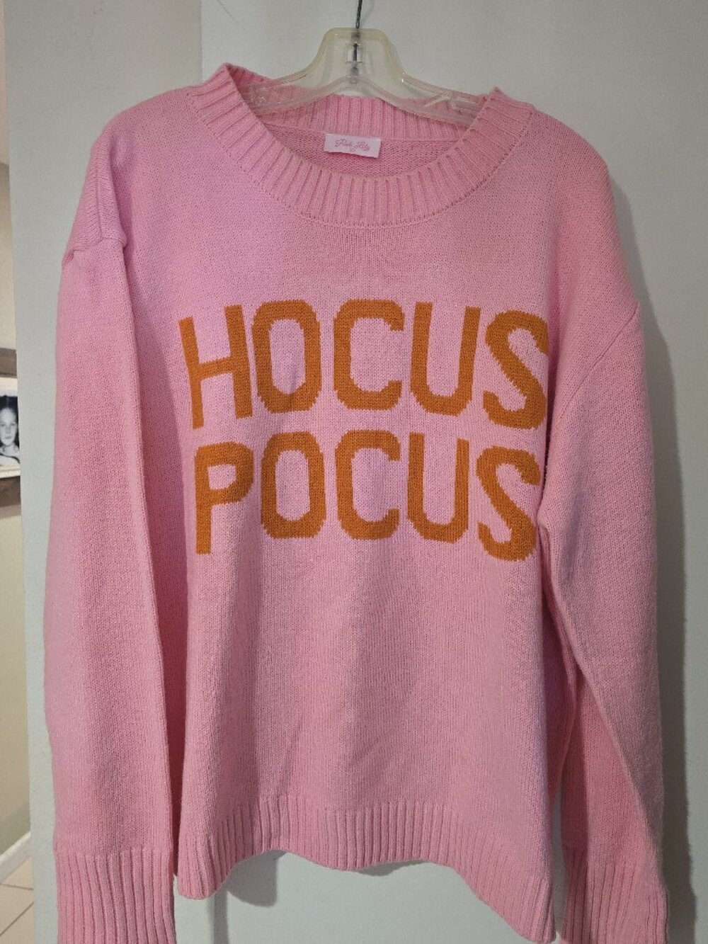 Pink Lily Hocus Pocus Pink Knit Sweater Women's L Halloween Crewneck